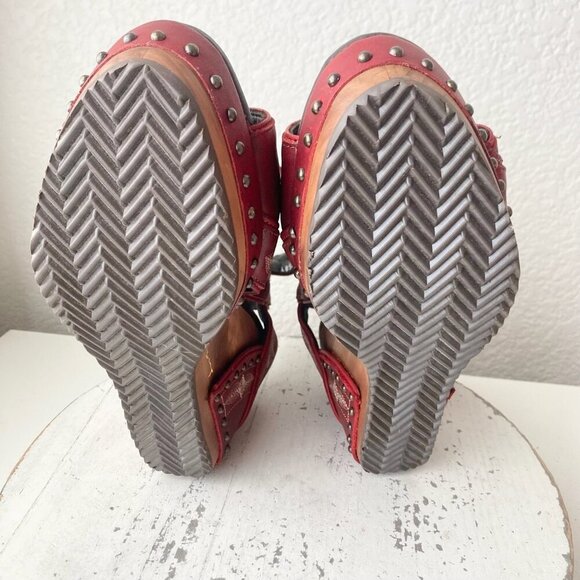 Lane Boots LEXINGTON Womens Red Wedges 10 Western Sandals Cowgirl Wooden Heels - Picture 8 of 11